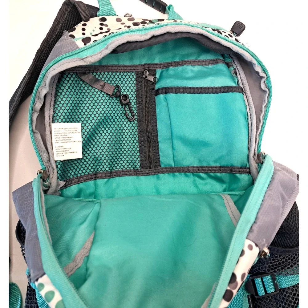 Eastsport Backpack Teal Black Dots Drawstring Multi Pockets 18x12 School Bag‎